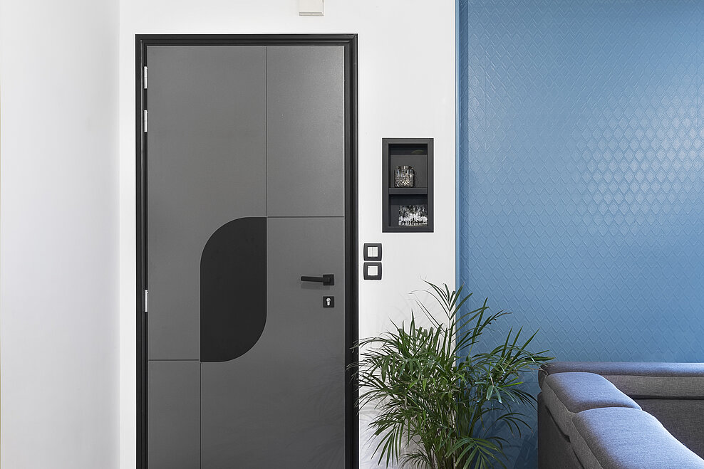 Porte d'entrée Aluminium Cadre Noir ligne Art Déco et Eclipse