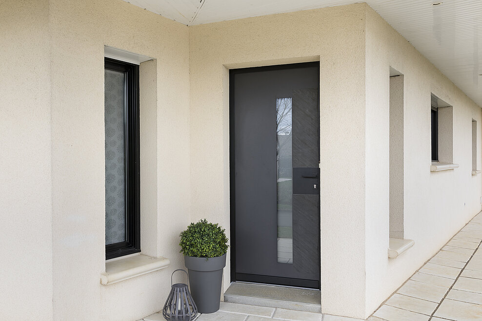 Porte d'entrée Aluminium Cadre Noir ligne Minéral